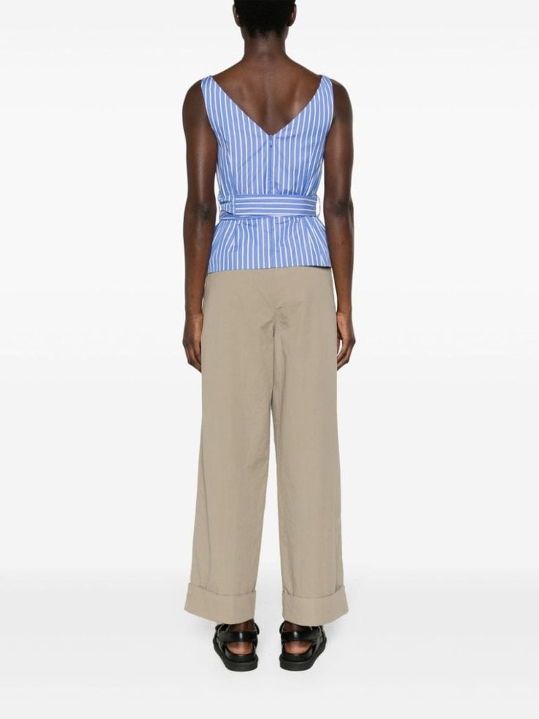 Blue Belted Striped Cotton Top