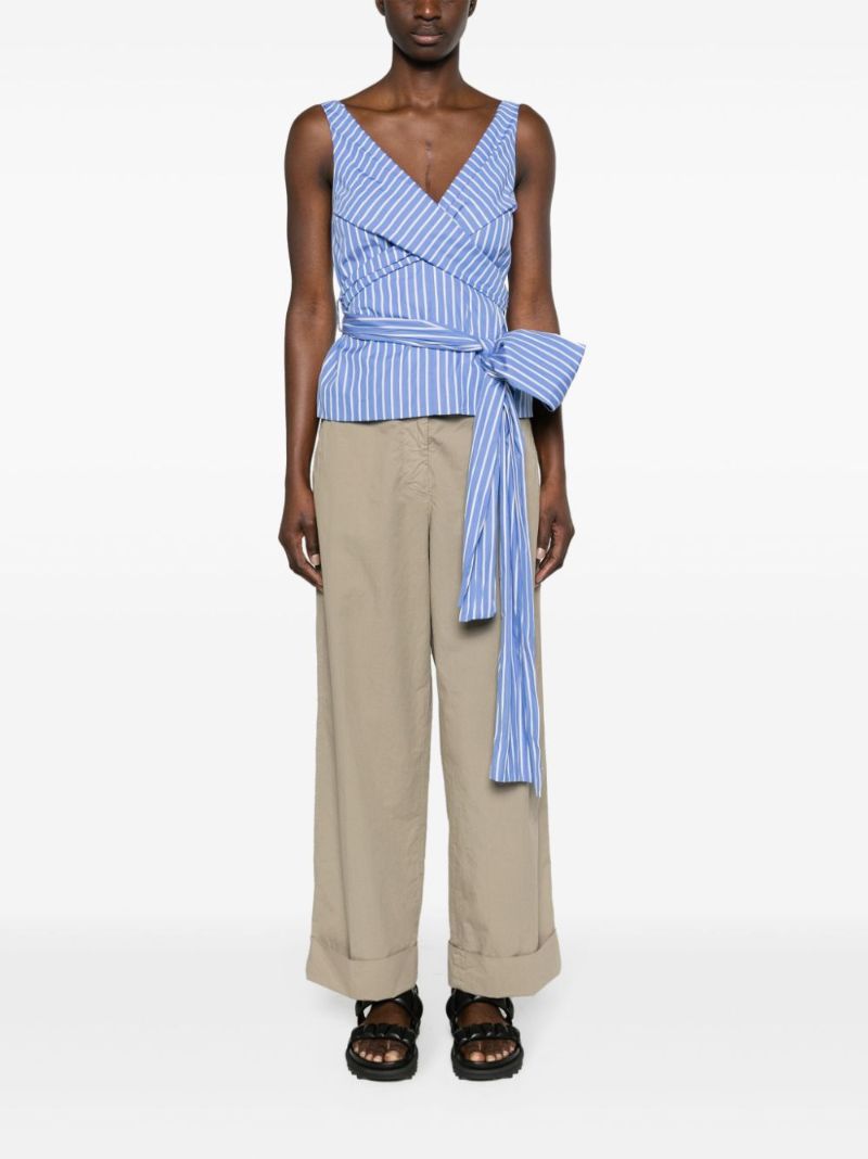 Blue Belted Striped Cotton Top