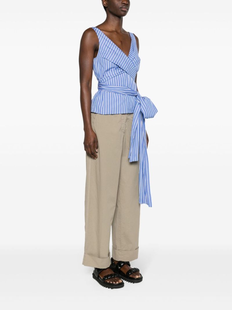 Blue Belted Striped Cotton Top
