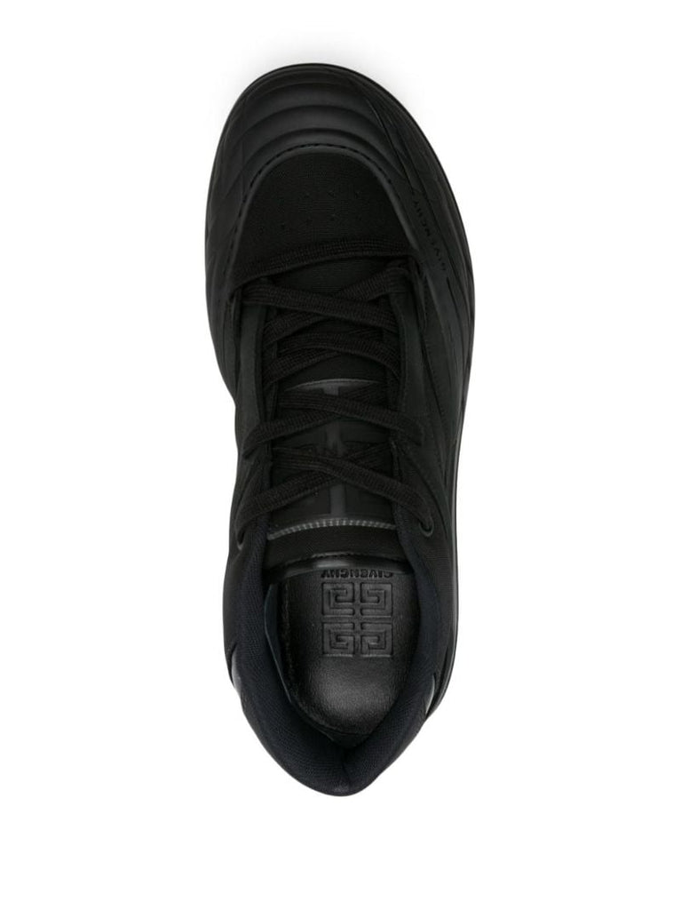 Black Panelled Leather Sneakers
