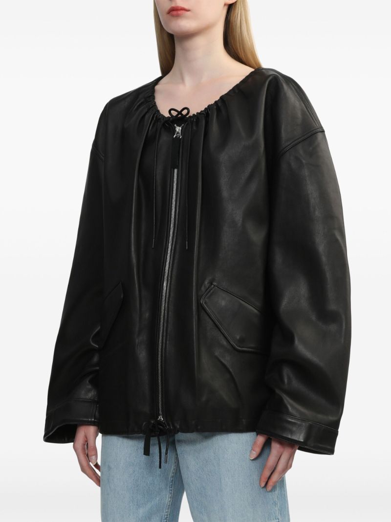 Black Drawstring-neck Leather Jacket