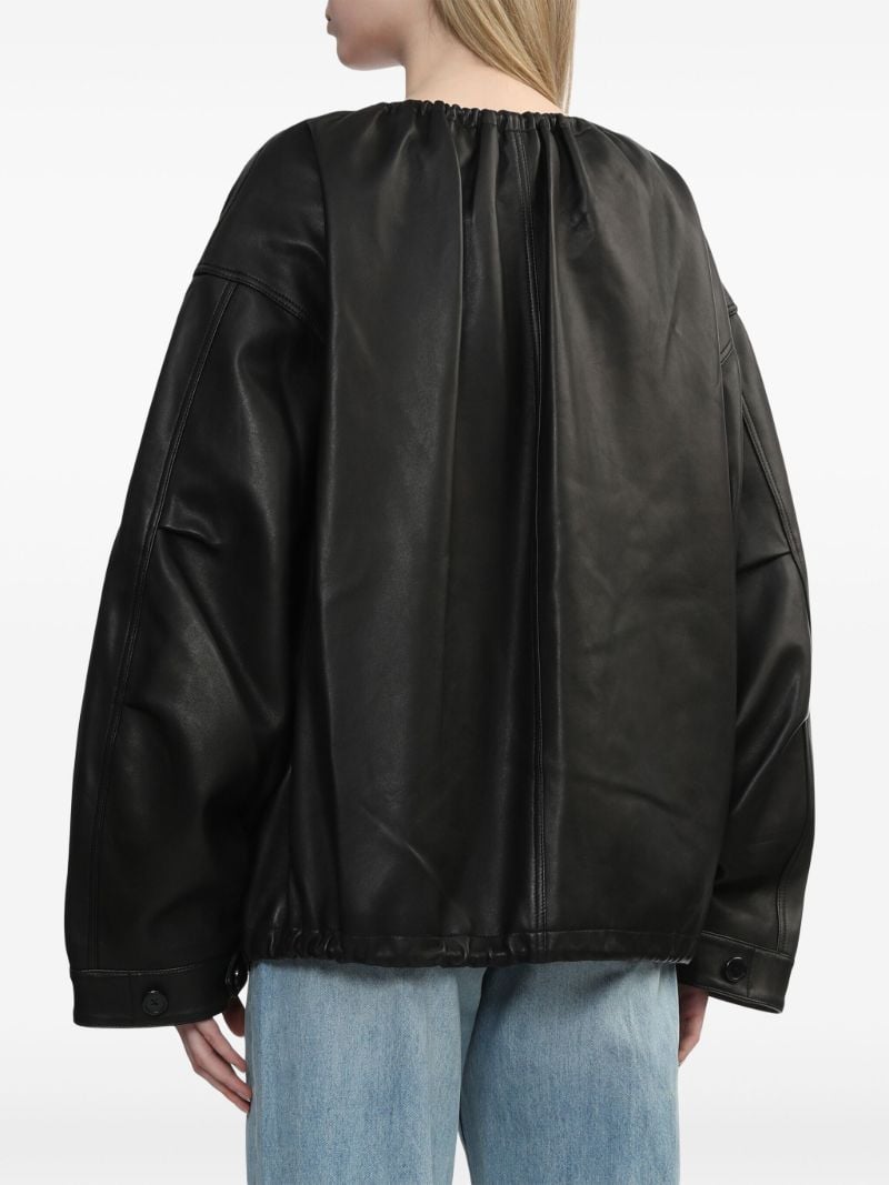 Black Drawstring-neck Leather Jacket