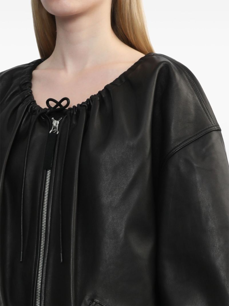 Black Drawstring-neck Leather Jacket