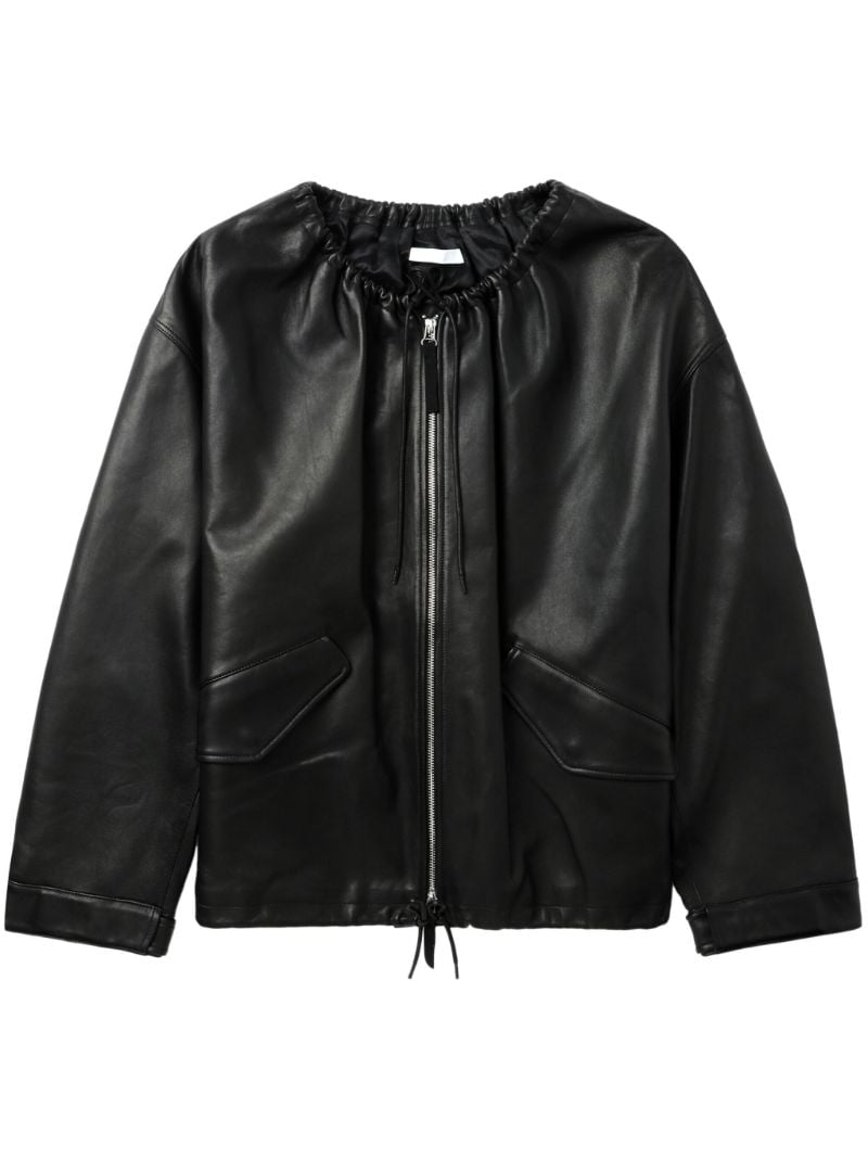 Black Drawstring-neck Leather Jacket