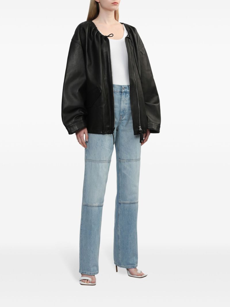Black Drawstring-neck Leather Jacket