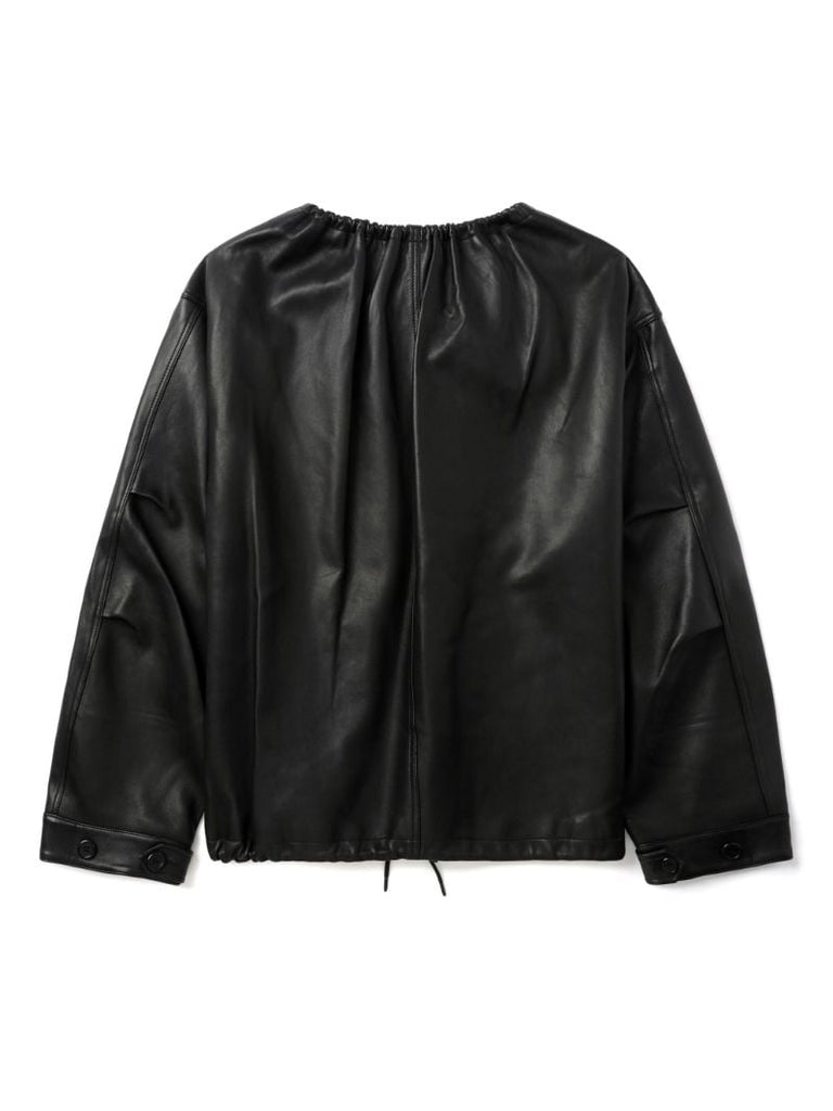 Black Drawstring-neck Leather Jacket
