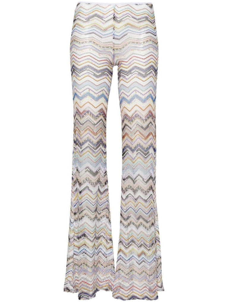 Neutral Zigzag Flared Trousers