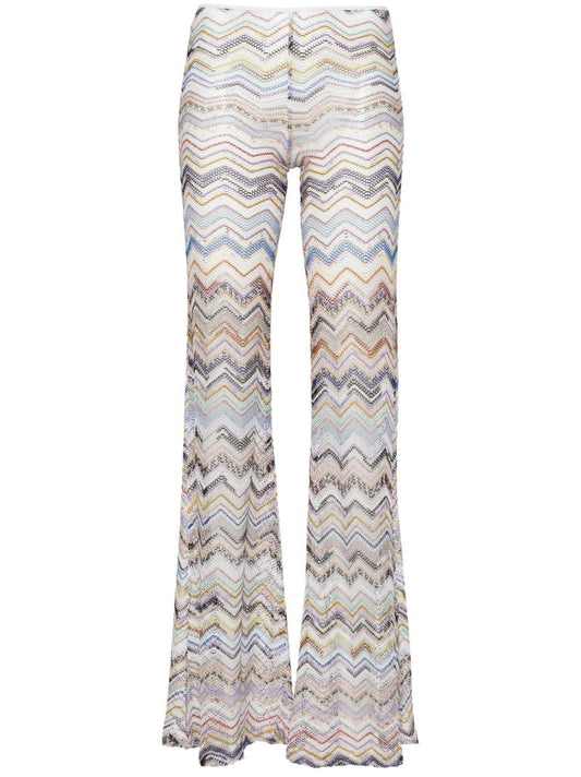 Neutral Zigzag Flared Trousers