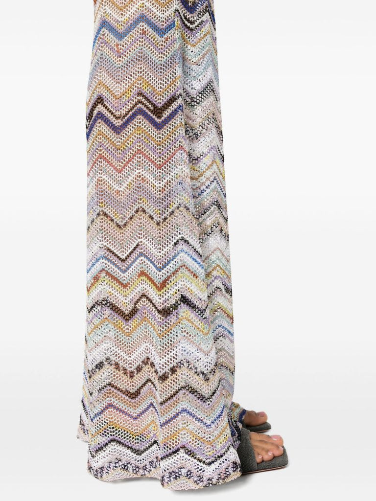 Neutral Zigzag Flared Trousers