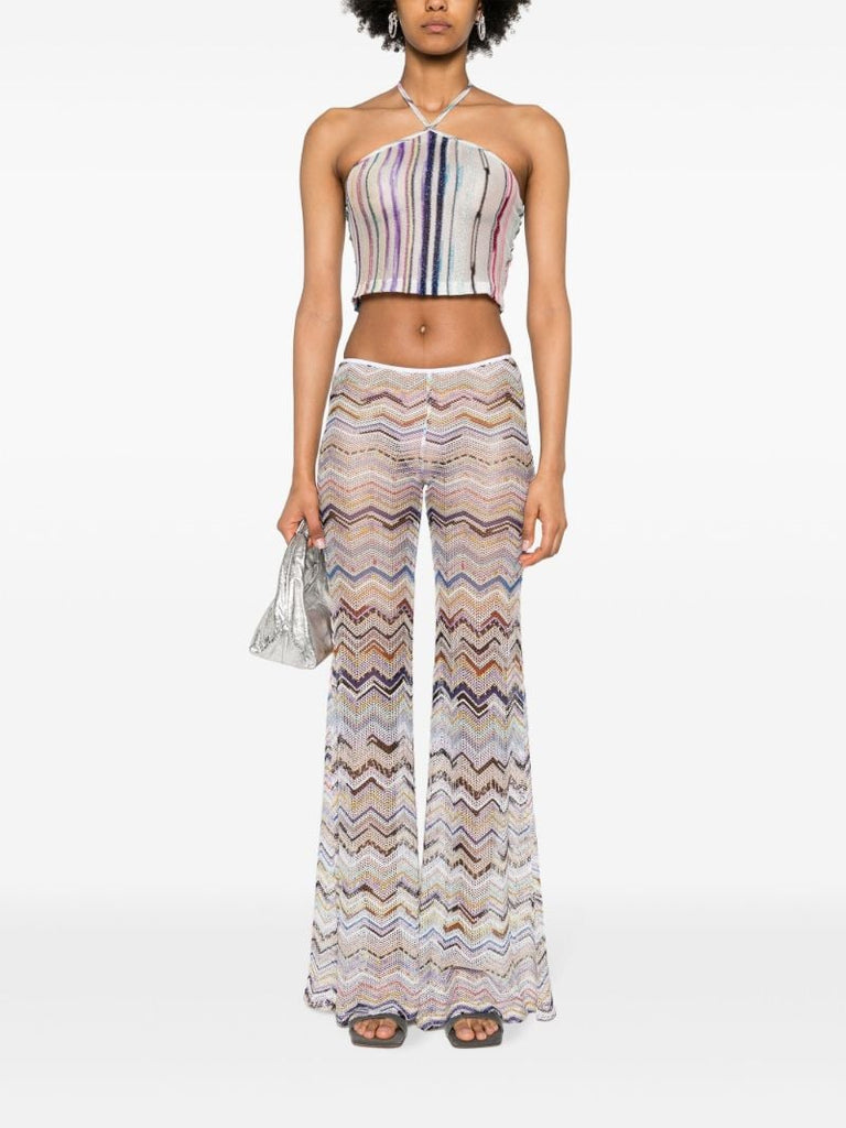 Neutral Zigzag Flared Trousers