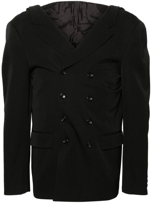 Black Double-breasted Hooded Blazer