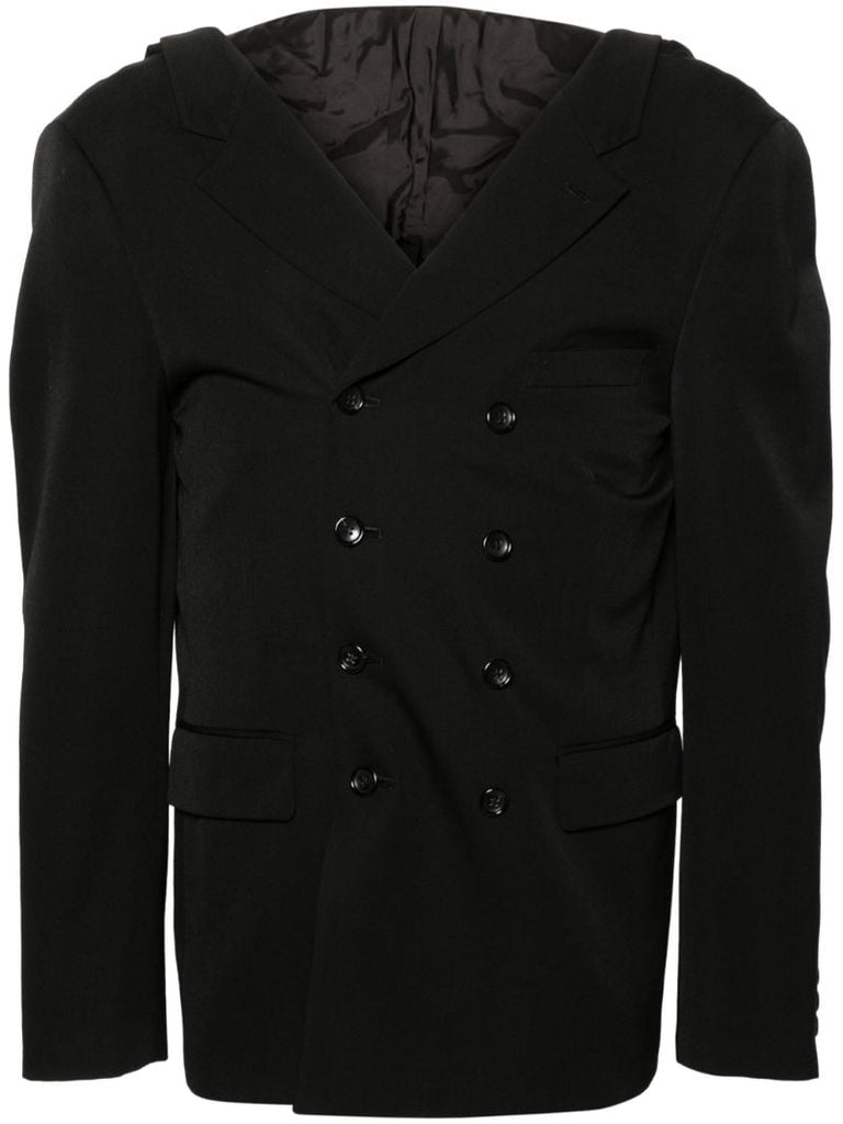 Black Double-breasted Hooded Blazer