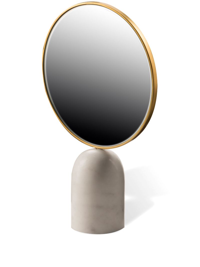 White Round Mirror with Marble Base
