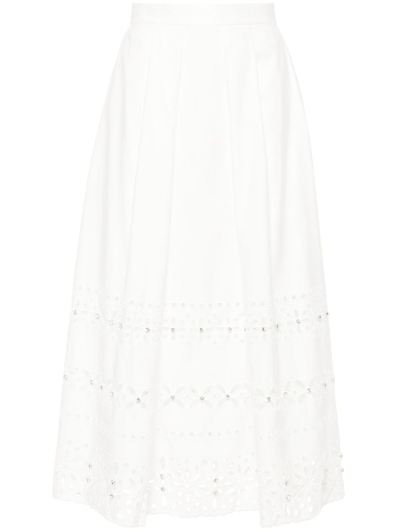 White Avery Embroidered Midi Skirt