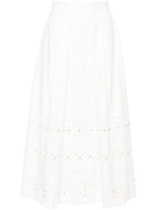 White Avery Embroidered Midi Skirt