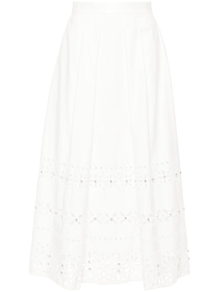 White Avery Embroidered Midi Skirt