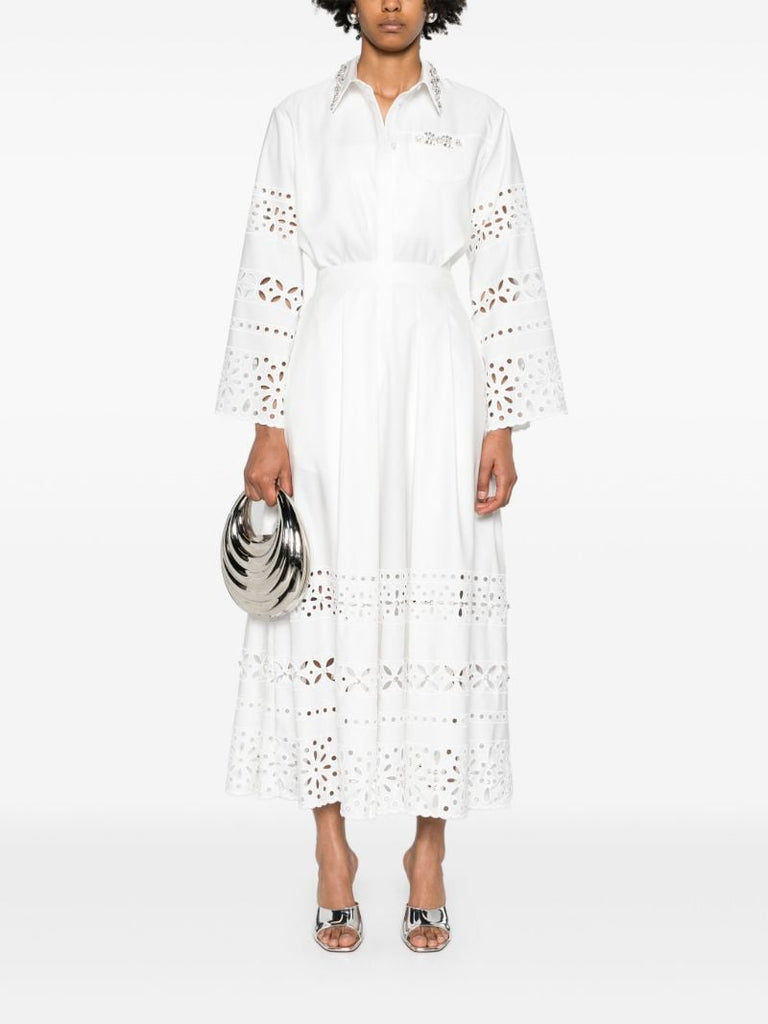 White Avery Embroidered Midi Skirt