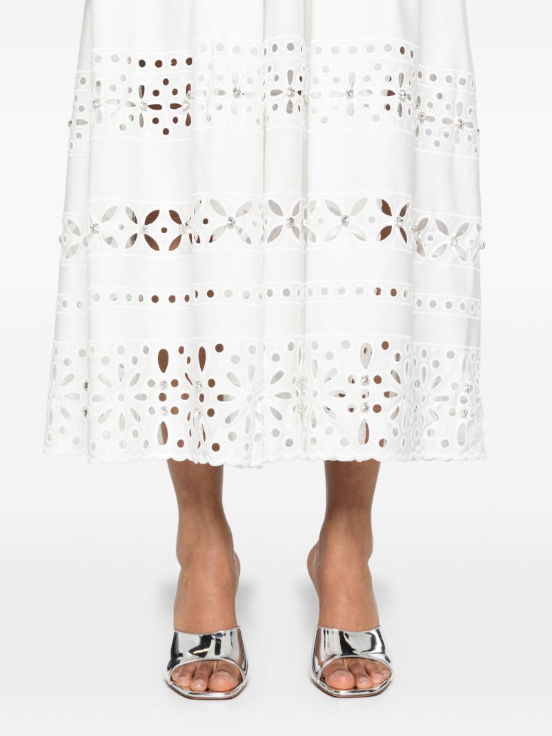 White Avery Embroidered Midi Skirt