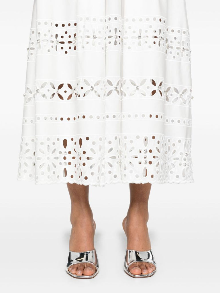 White Avery Embroidered Midi Skirt