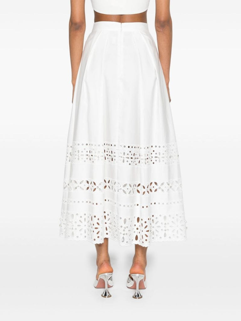 White Avery Embroidered Midi Skirt