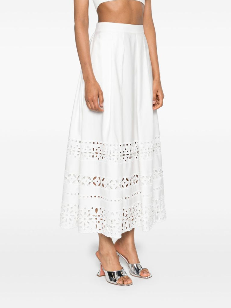White Avery Embroidered Midi Skirt