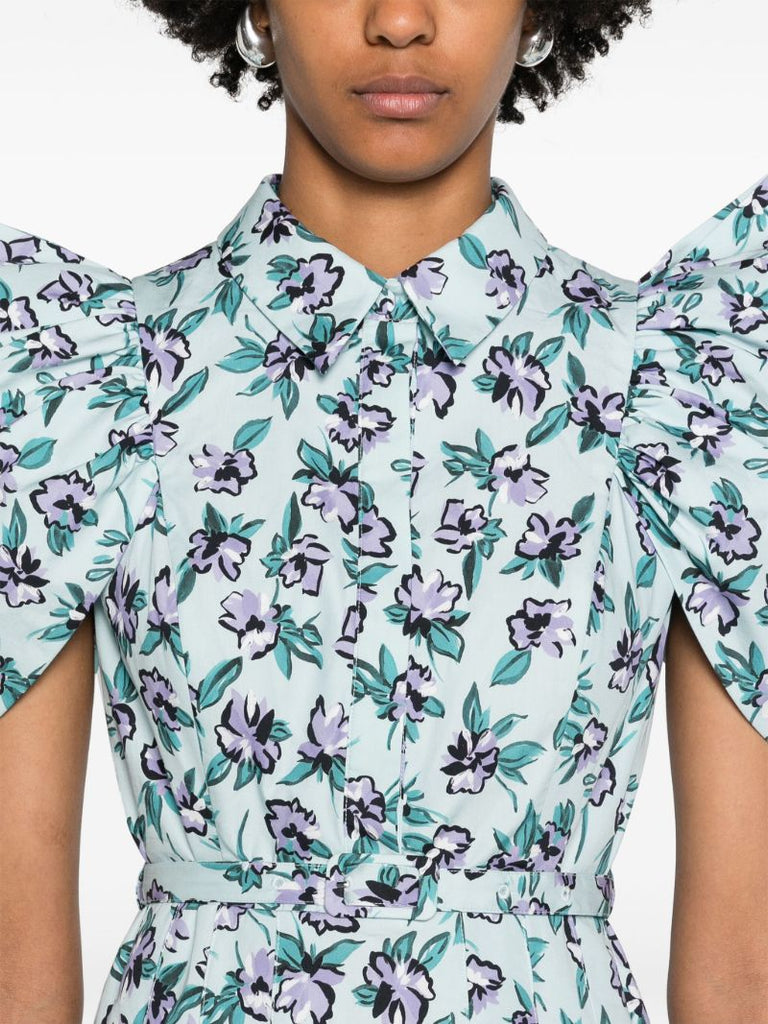 Blue Floral-print Midi Dress