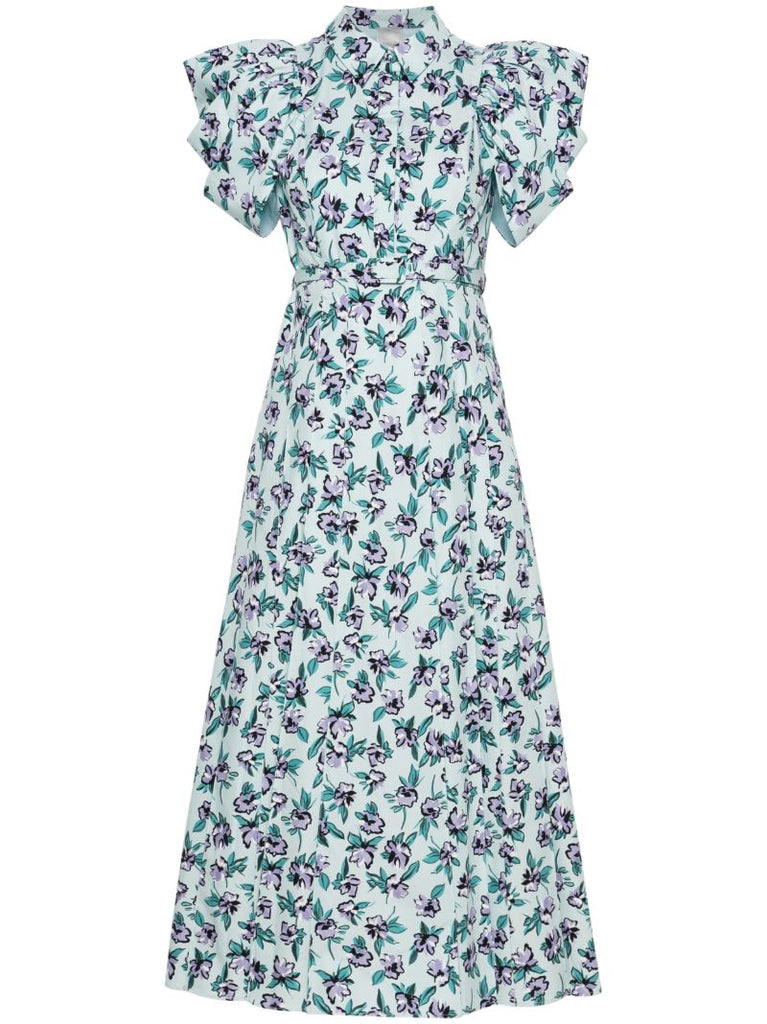Blue Floral-print Midi Dress