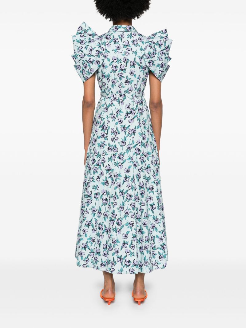 Blue Floral-print Midi Dress