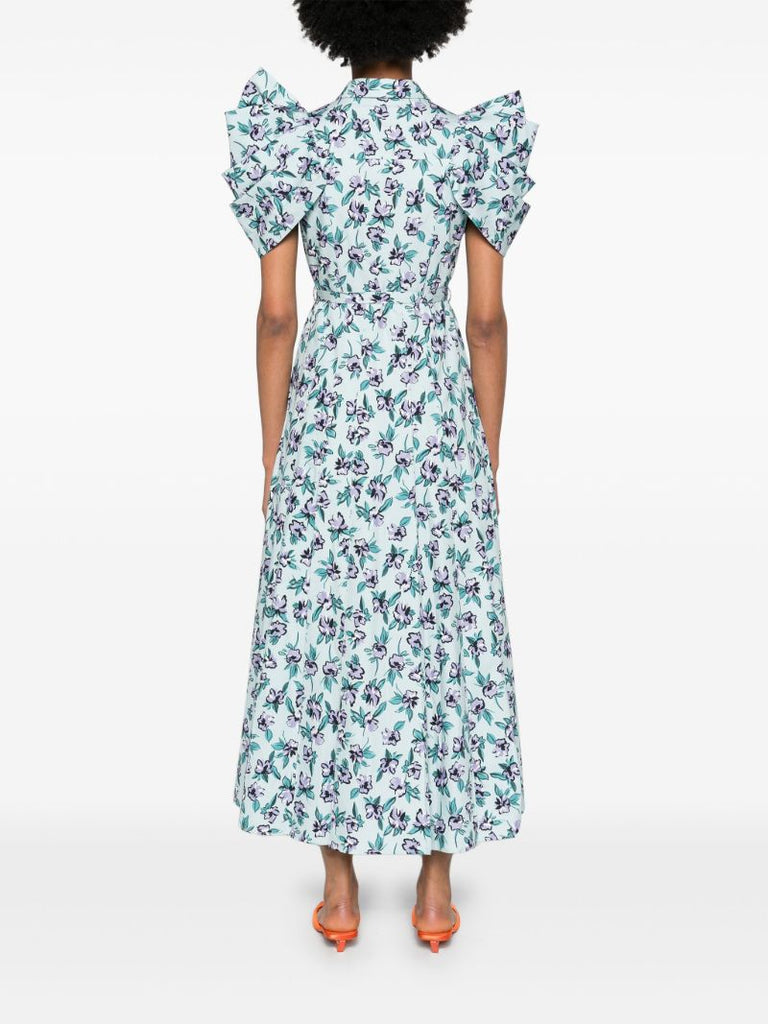 Blue Floral-print Midi Dress