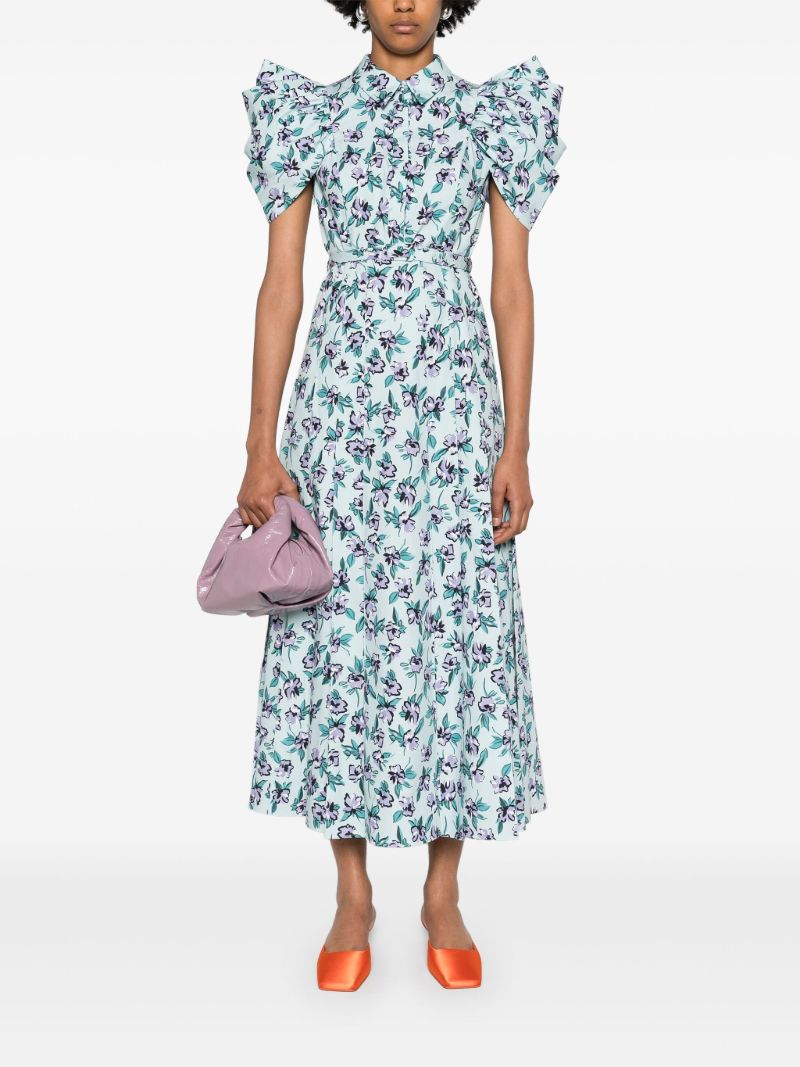Blue Floral-print Midi Dress
