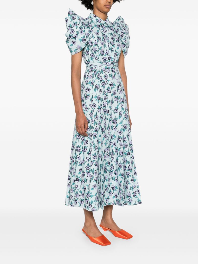 Blue Floral-print Midi Dress