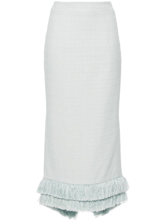 Blue Fringed Edge Midi Skirt
