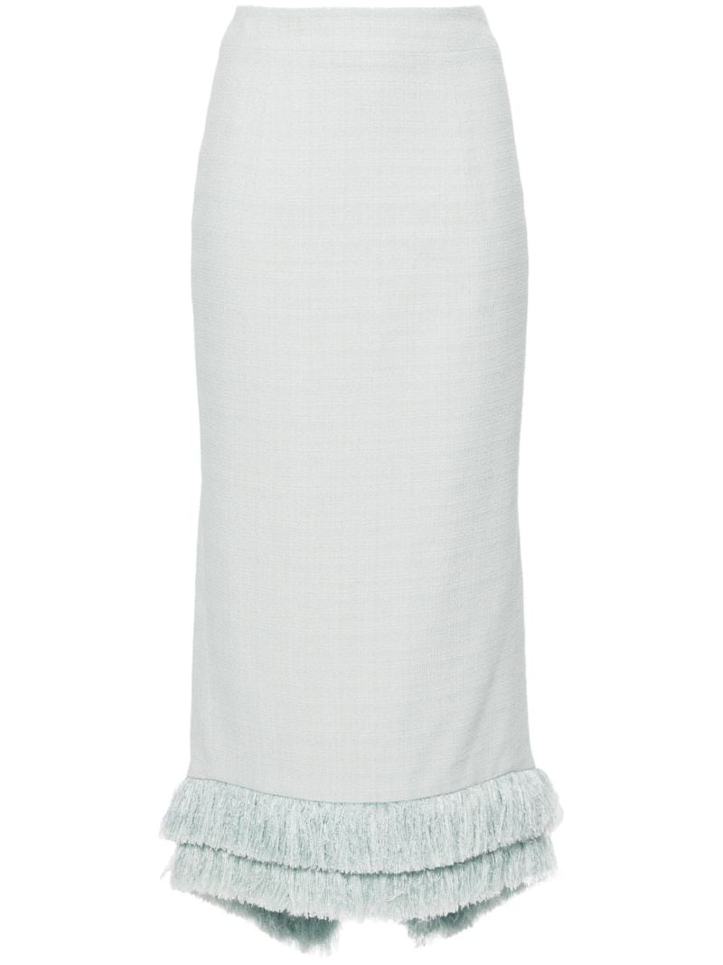 Blue Fringed Edge Midi Skirt