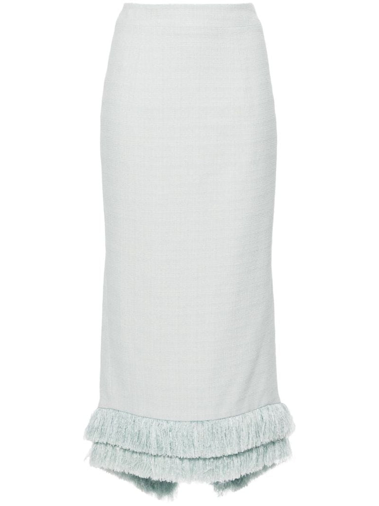 Blue Fringed Edge Midi Skirt