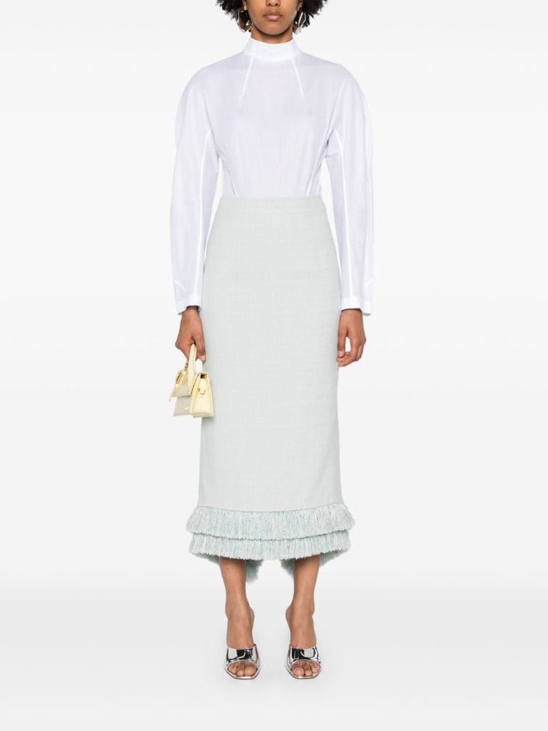 Blue Fringed Edge Midi Skirt