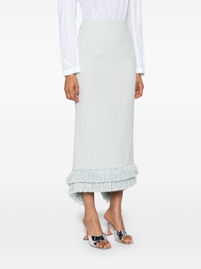Blue Fringed Edge Midi Skirt
