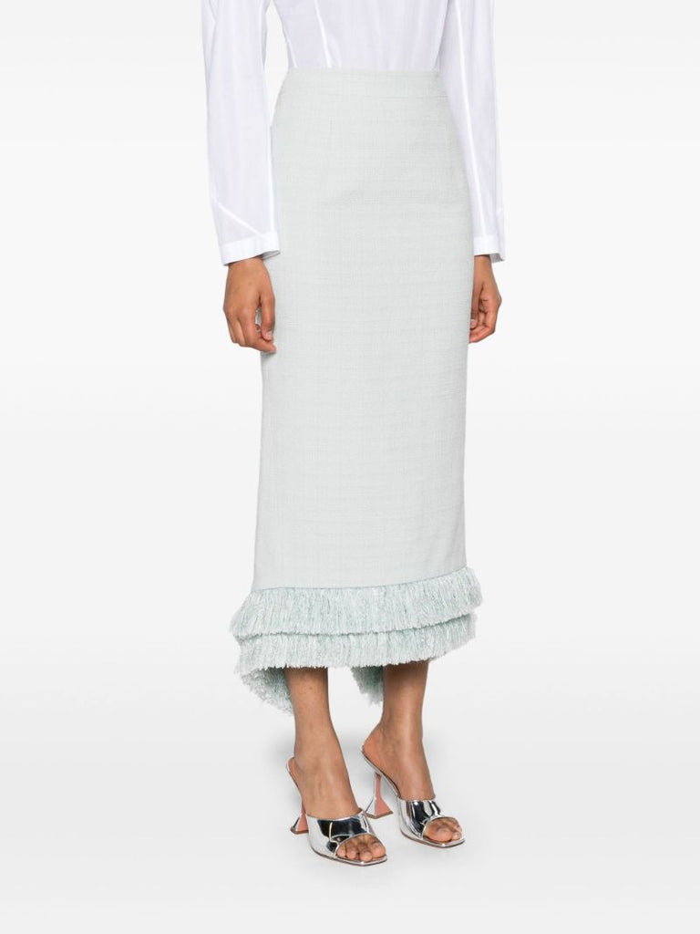 Blue Fringed Edge Midi Skirt