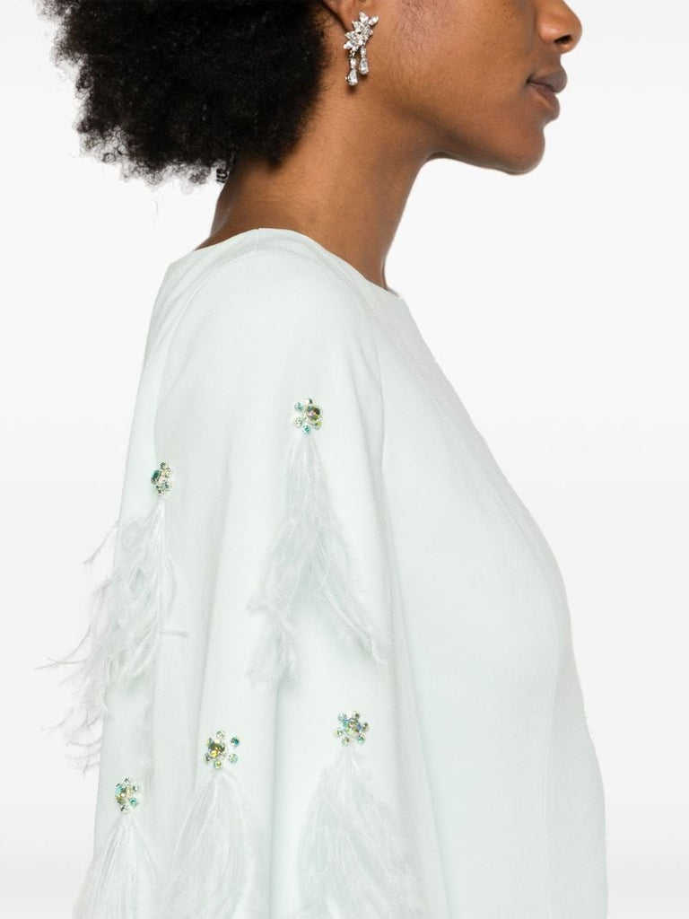 Green Feather-embellished Cape Mini Dress