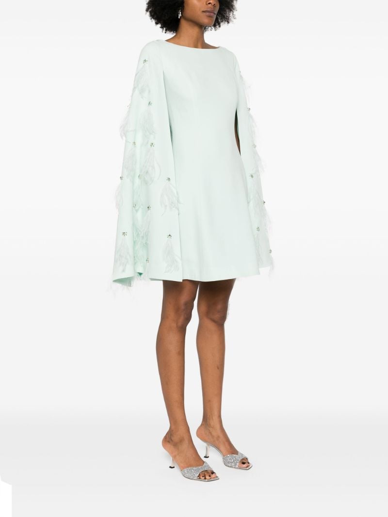 Green Feather-embellished Cape Mini Dress
