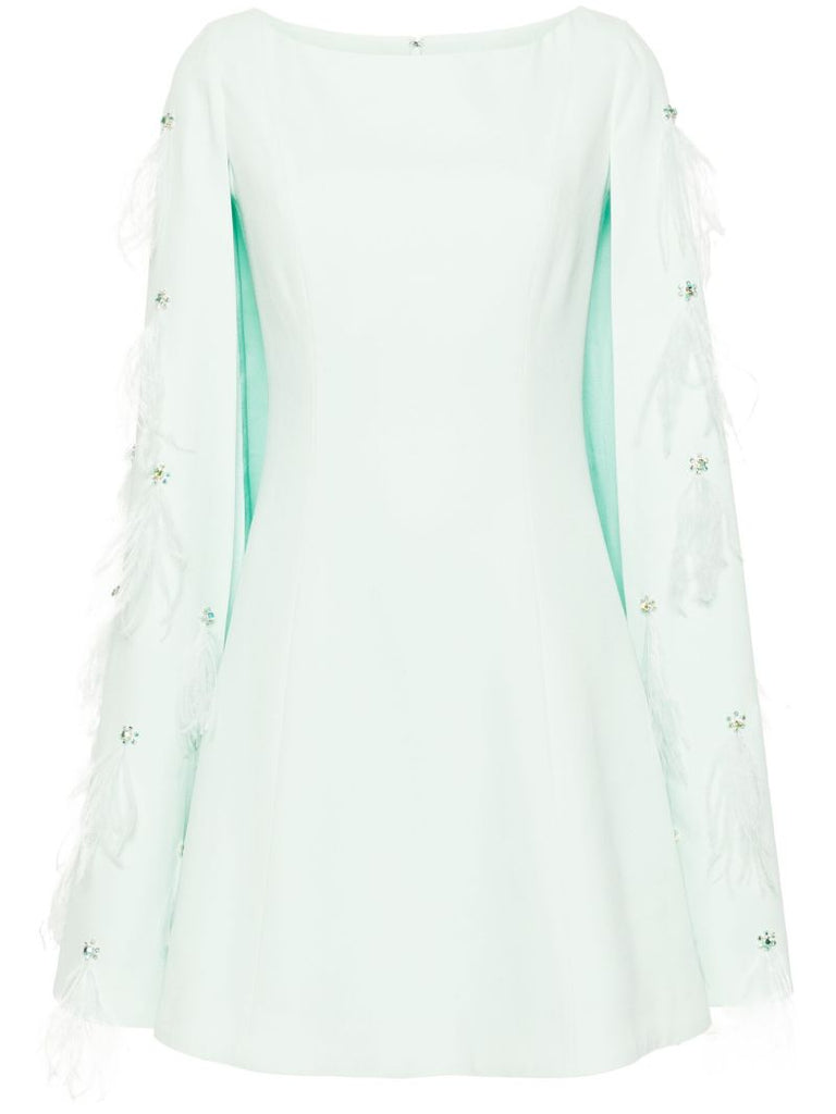 Green Feather-embellished Cape Mini Dress