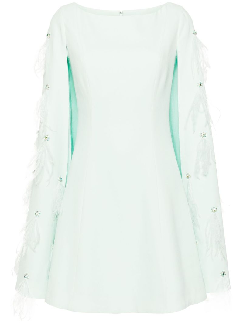 Green Feather-embellished Cape Mini Dress