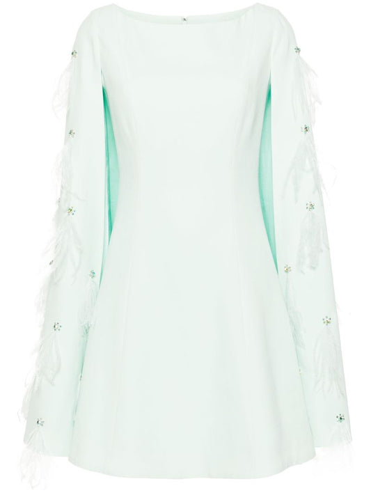 Green Feather-embellished Cape Mini Dress