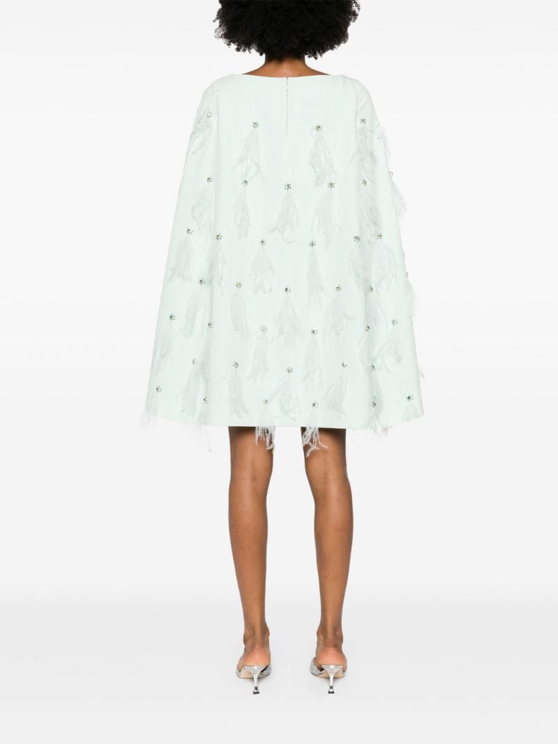 Green Feather-embellished Cape Mini Dress