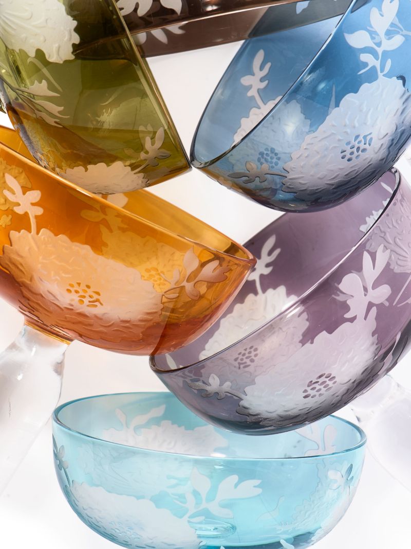 Multicolour Peony Coupe Glass Set