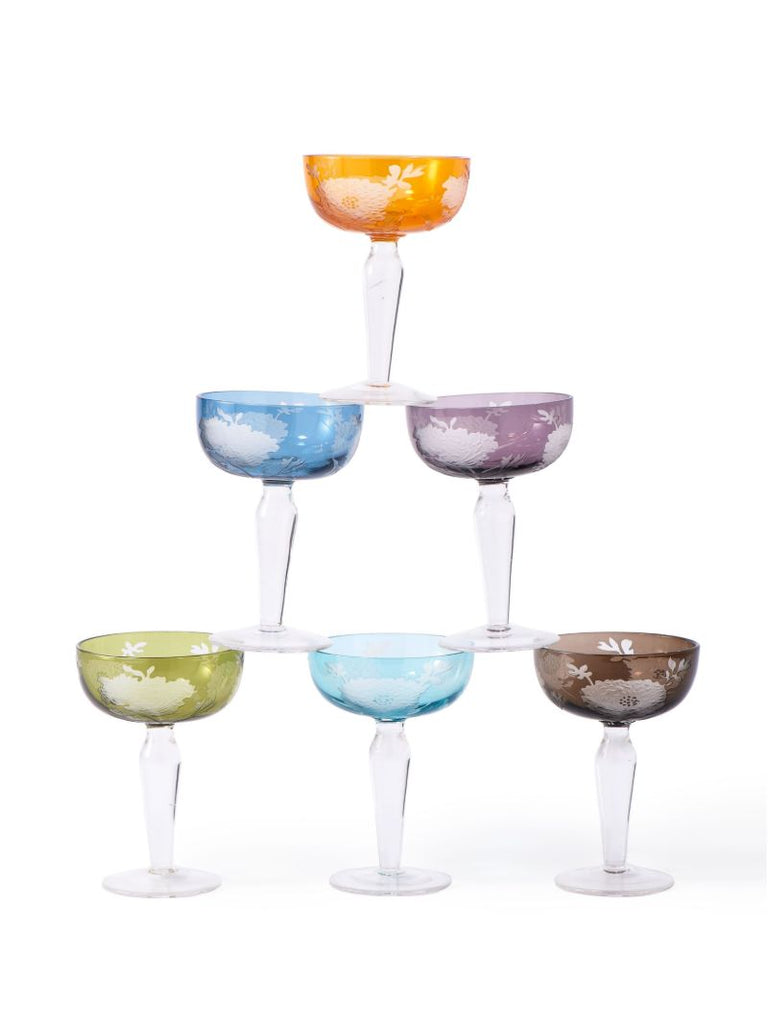 Multicolour Peony Coupe Glass Set