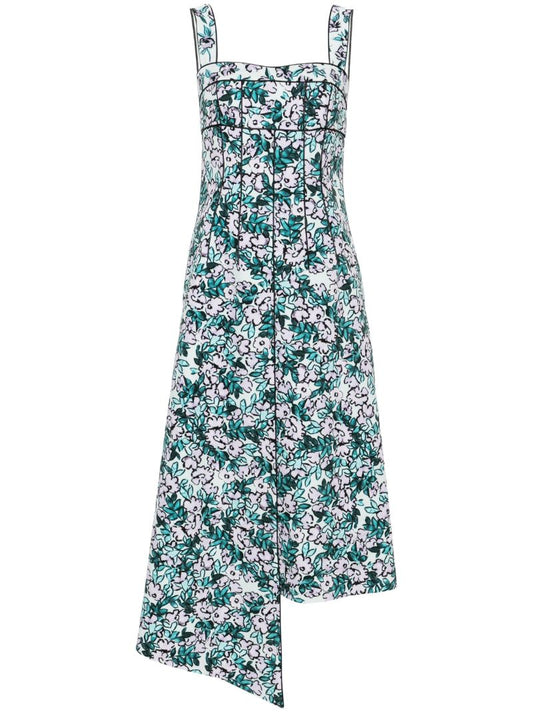 Green Floral-print Asymmetric Dress