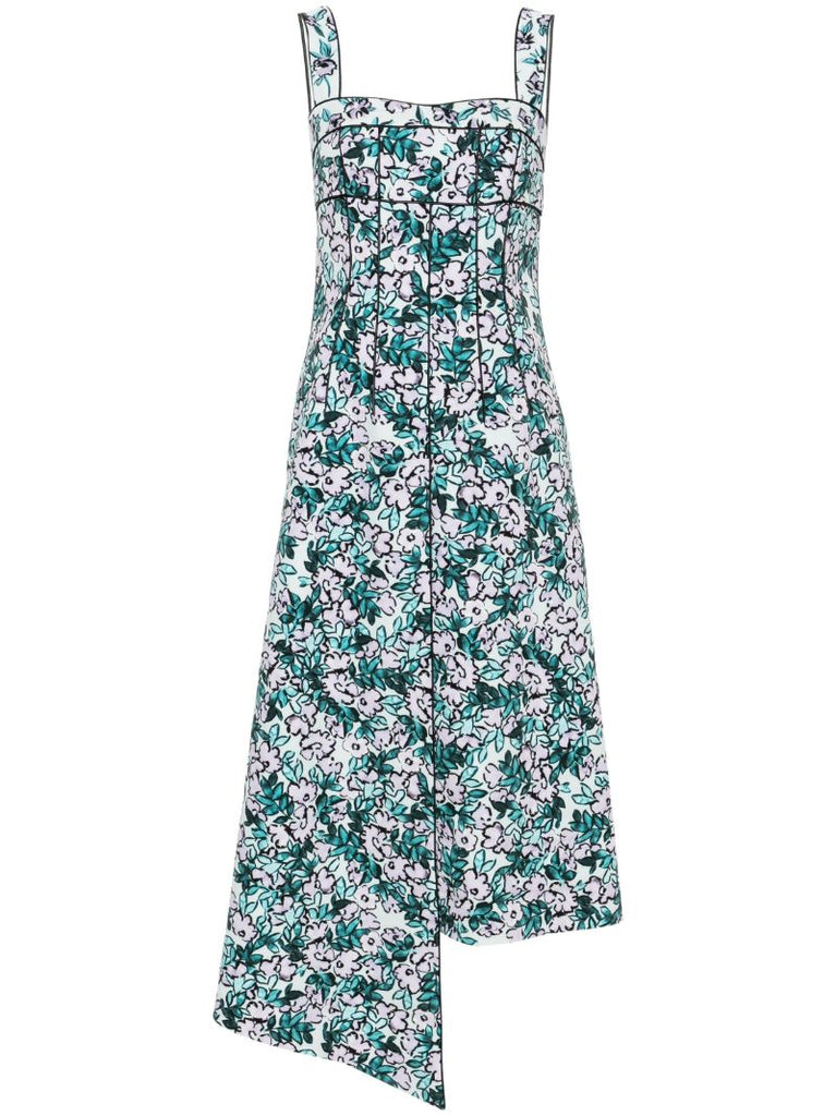 Green Floral-print Asymmetric Dress