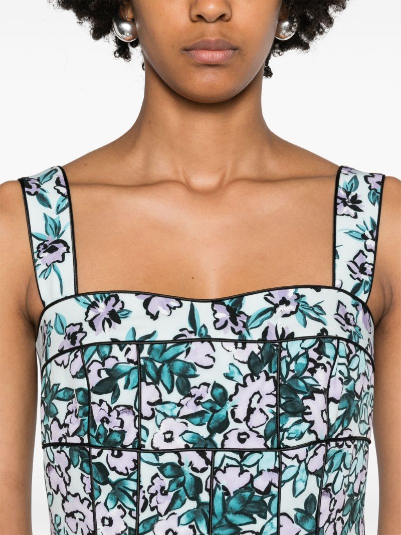 Green Floral-print Asymmetric Dress