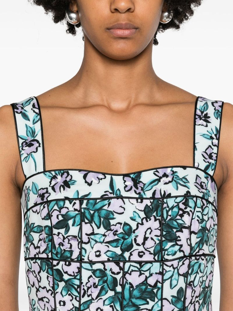 Green Floral-print Asymmetric Dress