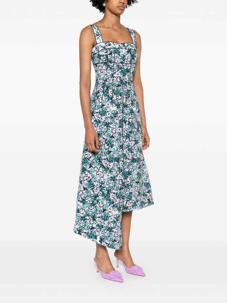 Green Floral-print Asymmetric Dress